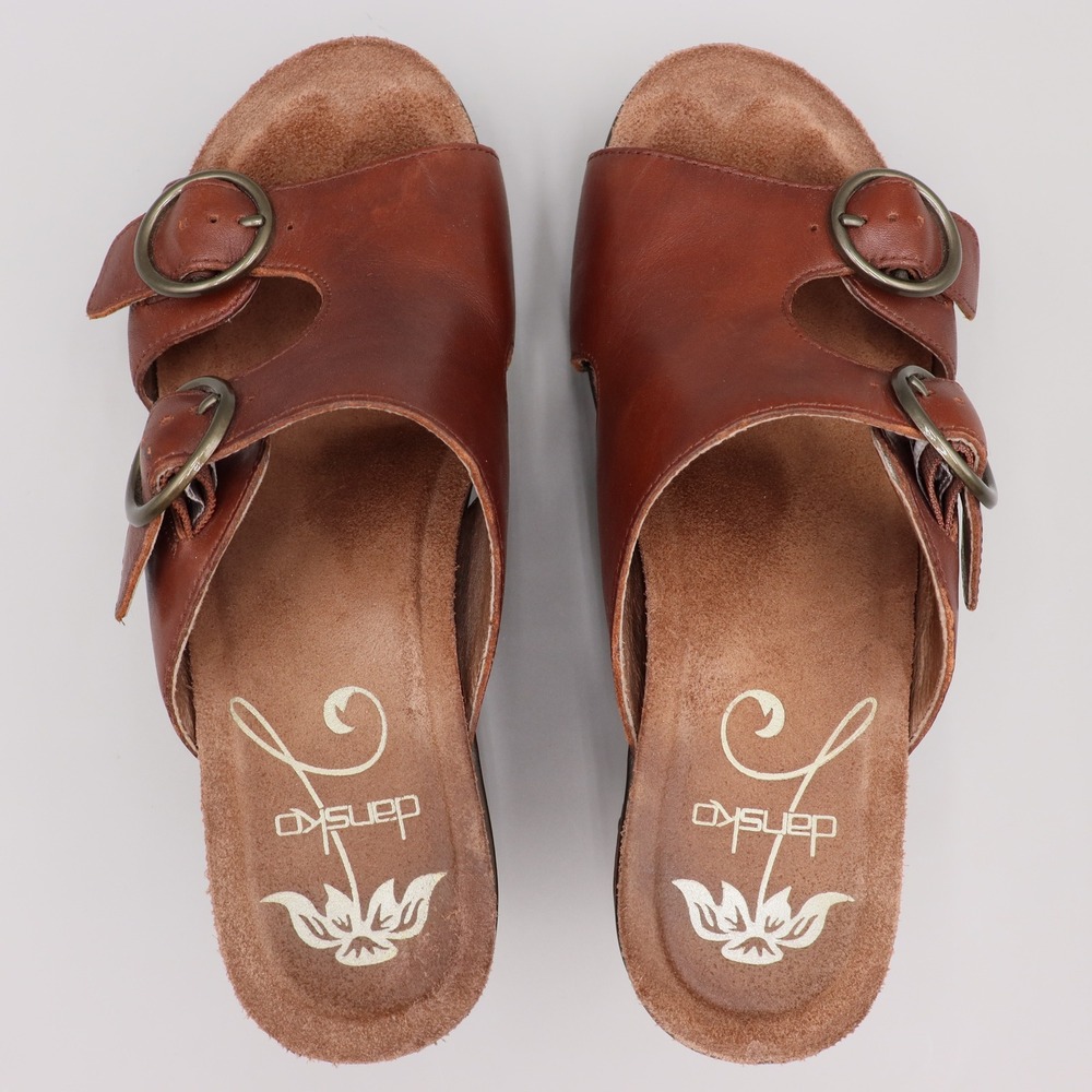 Dansko Women's Fern Antique Full Grain Brandy Leather Wedge Sandals Size 6.5- 7 - Picture 6 of 8